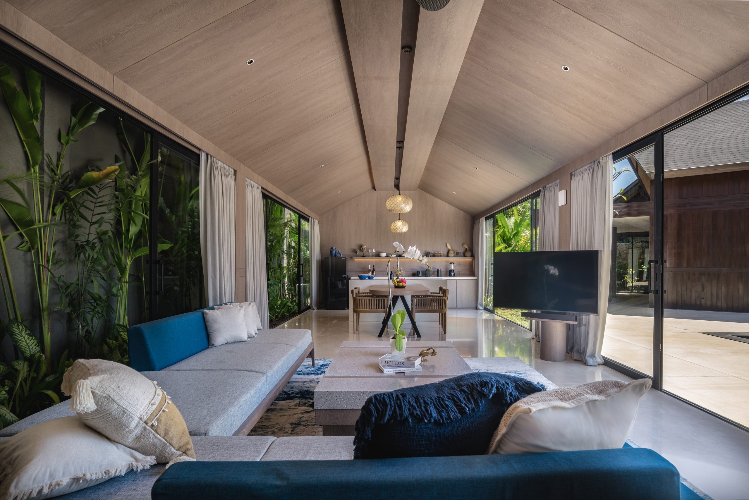 Living room inside a two-bedroom signature pool villa at Nuju Uluwatu